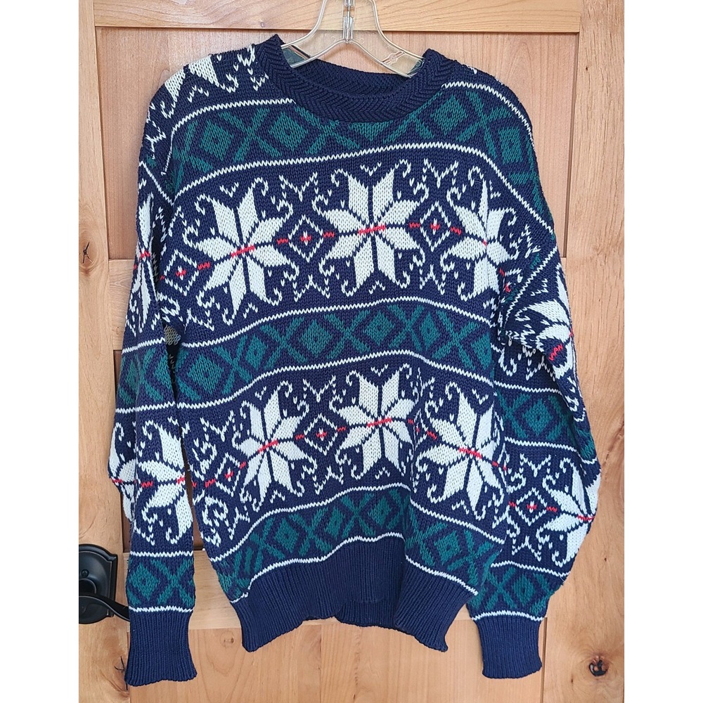 Vintage Pure Stuff Blue 100% Cotton MEDIUM‎ Nordic Scandinavian Sweater Scandi